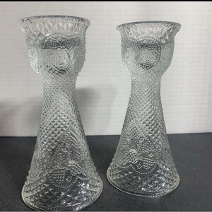 vintage Avon Fostoria reversible glass candlestick holder “Hearts and diamonds”